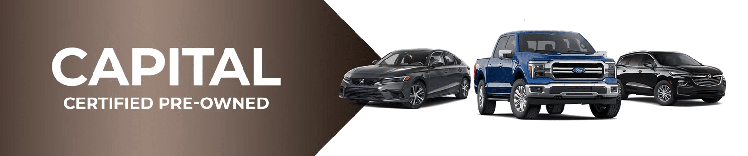 Capital Certified Pre-Owned banner featuring a black sedan, a blue truck, and a black SUV.