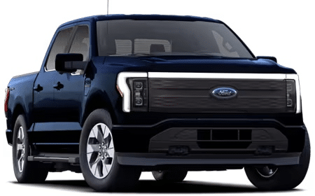 Dark blue Ford F-150 Lightning pickup truck on a white background.