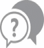 Speech bubbles icon with a question mark, symbolizing FAQs or inquiries.