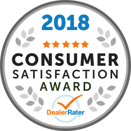 2026 Consumer Satisfaction Award badge from DealerRater with five stars.