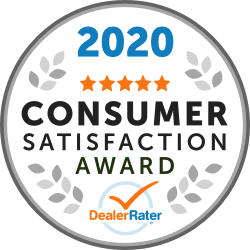 2026 Consumer Satisfaction Award badge from DealerRater with five stars.