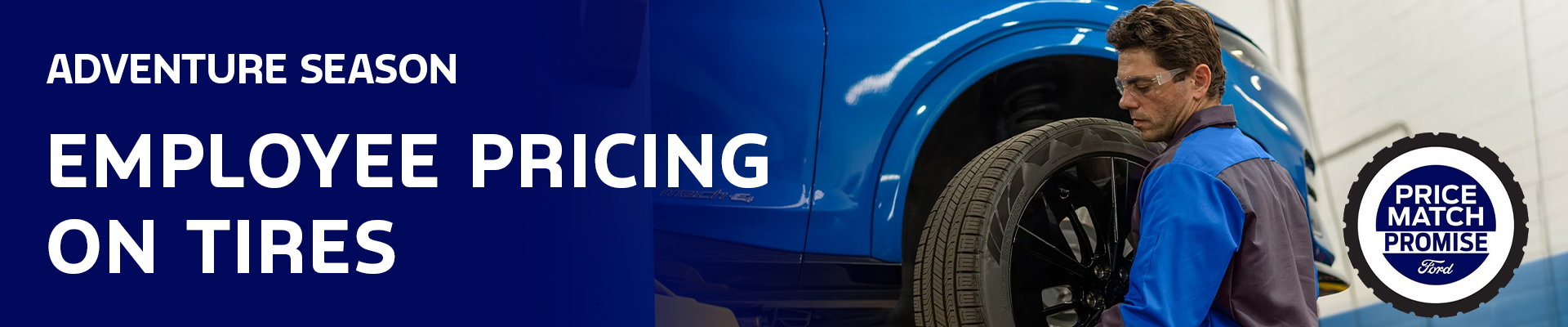 Ford service specials banner with icons for car maintenance, tire, oil, and battery.
